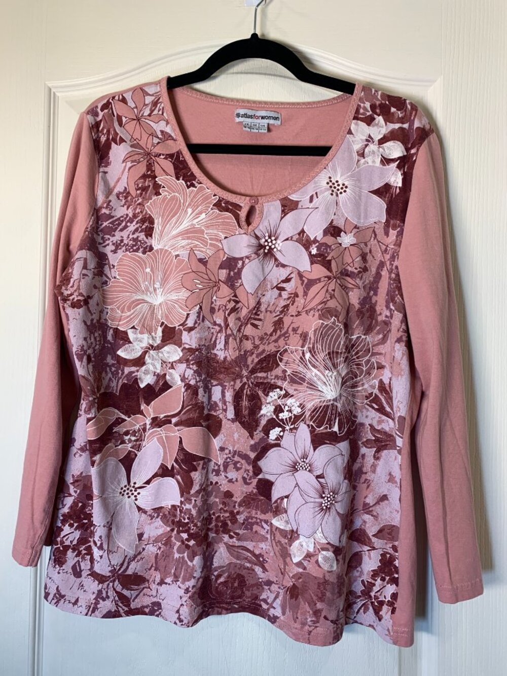 Atlas for Women Floral Long Sleeve Top Plus Size 1X-2X | Cottagecore Pink Floral